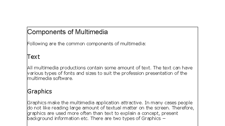 Multimedia Components Overview: Text, Graphics, Audio, Video, Animation ...