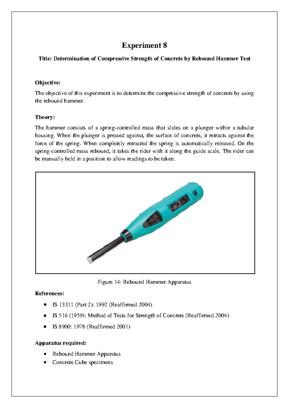 Experiment 8: Compressive Strength of Concrete via Rebound Hammer Test ...