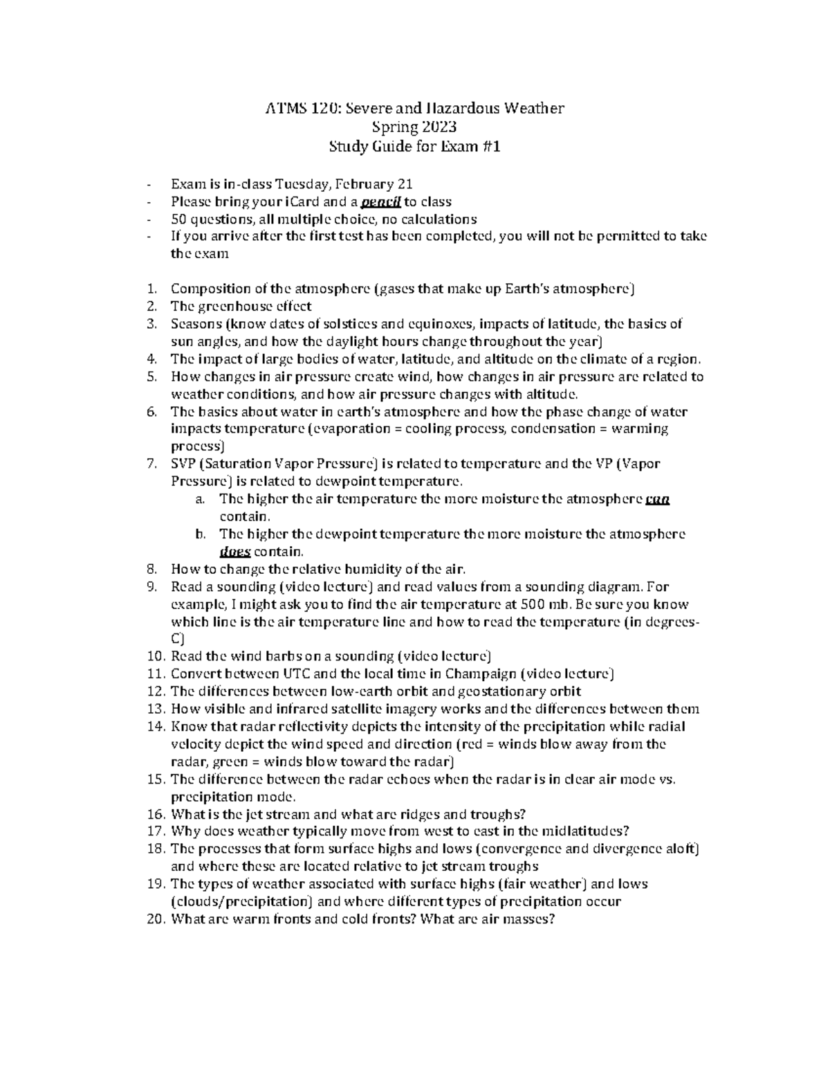ATMS 120 Study Guide for In-Class Exam 1 - SP23 Debriefs - Studocu