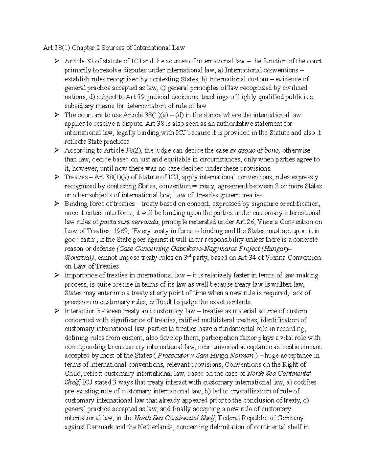 Public International Law: Chapter 2 Sources of Law Notes - Studocu