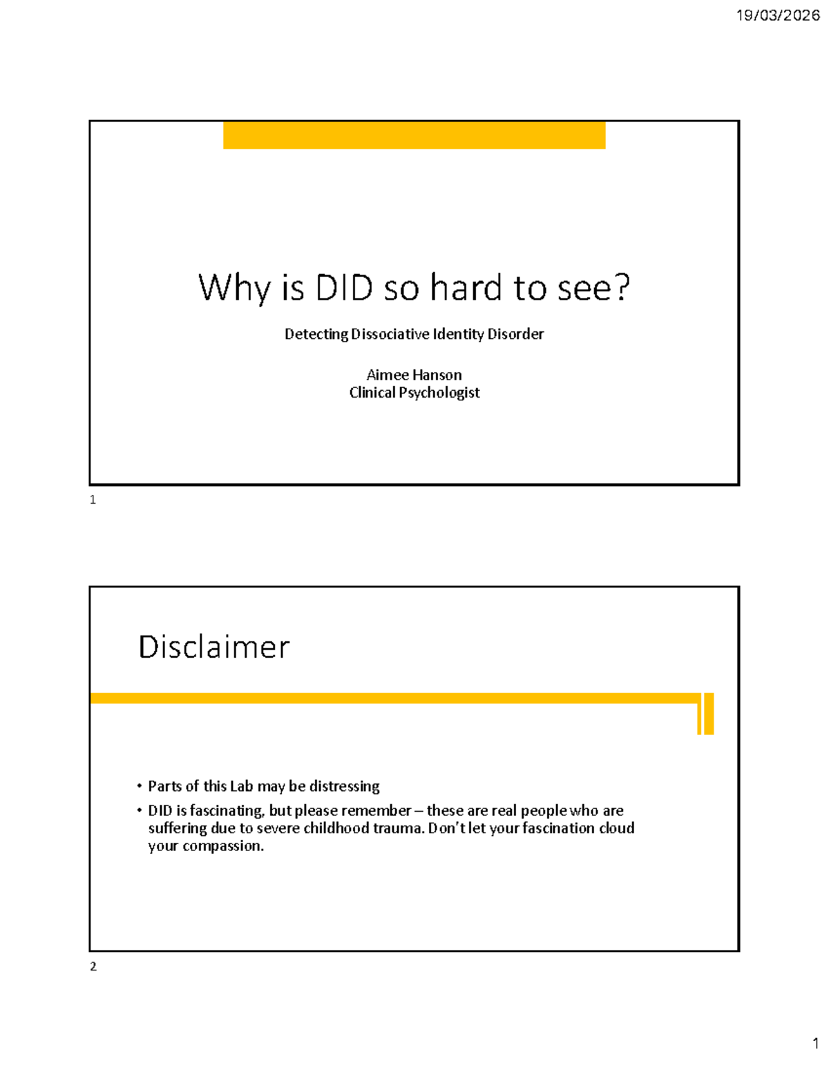 Detecting Dissociative Identity Disorder: Challenges and Insights - Studocu