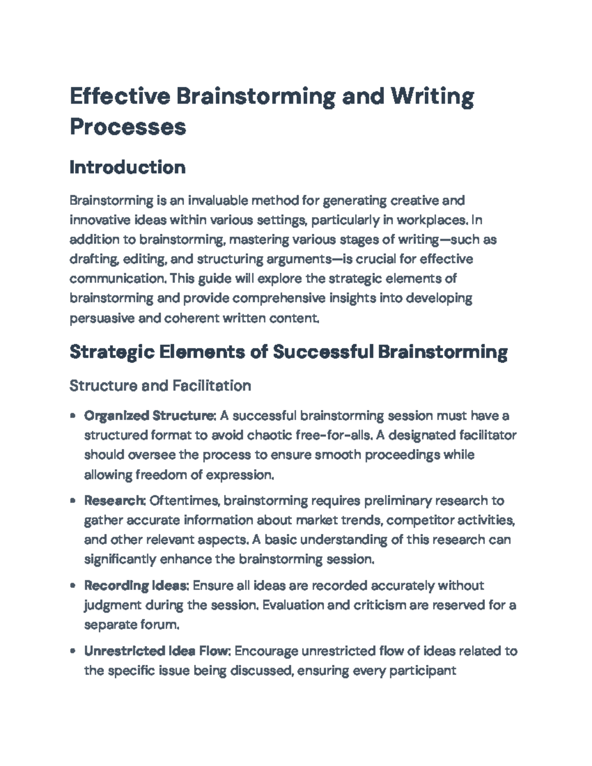 Effective Brainstorming and Writing Processes: Strategies for Success ...