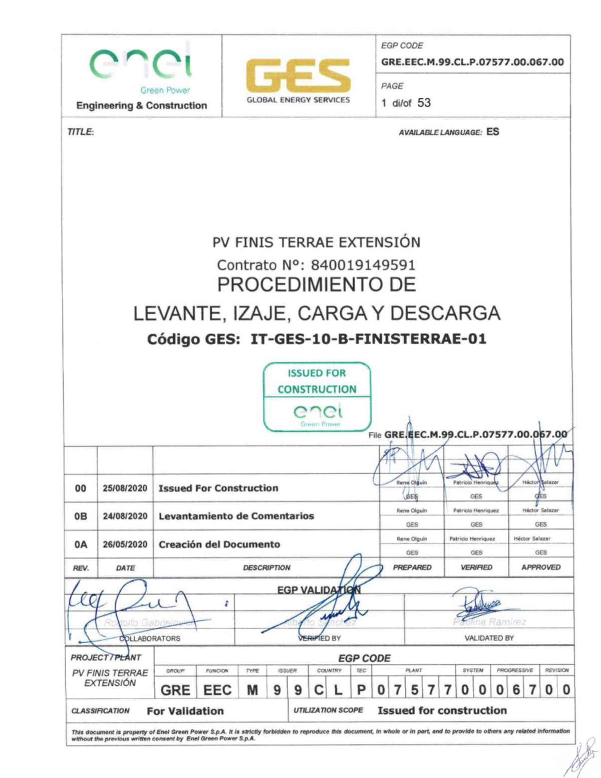 EGP CODE GRE.EEC.M.99.CL.P.07577.00.067.00 - Procedimiento de Levante e ...