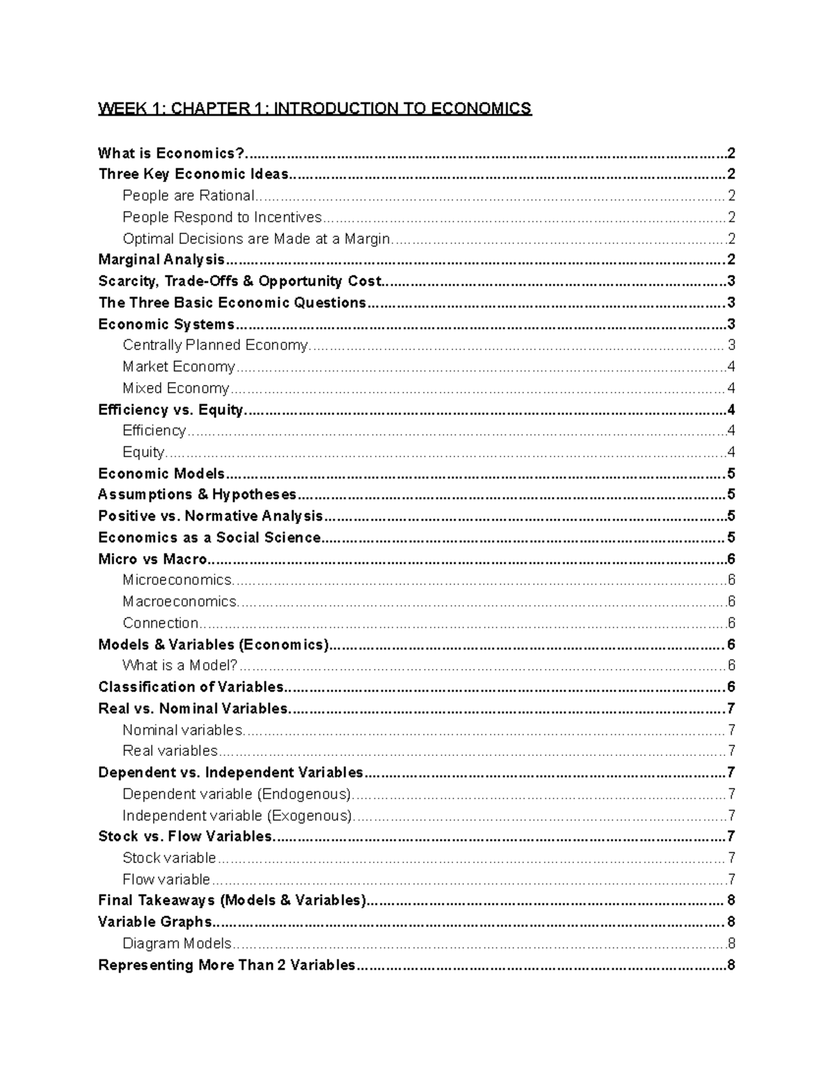 ECON1BB3 Week 1: Intro to Economics and Key Concepts - Studocu