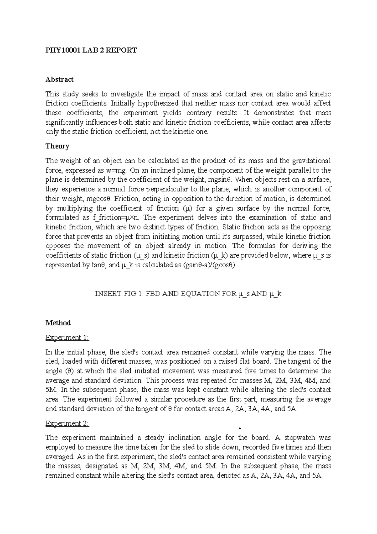 PHY10001 Lab 2 - Friction Coefficients: Mass & Area Impact Report - Studocu