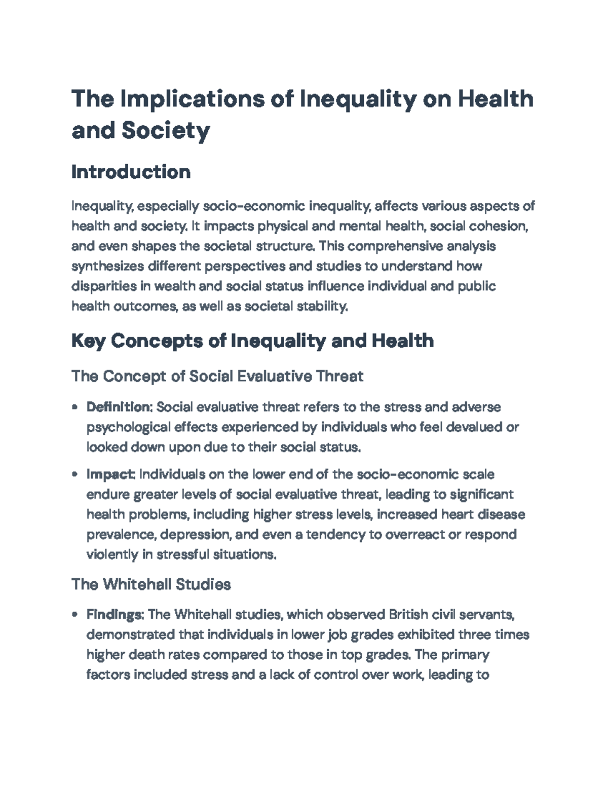The Implications of Inequality on Health and Society: A Thorough ...