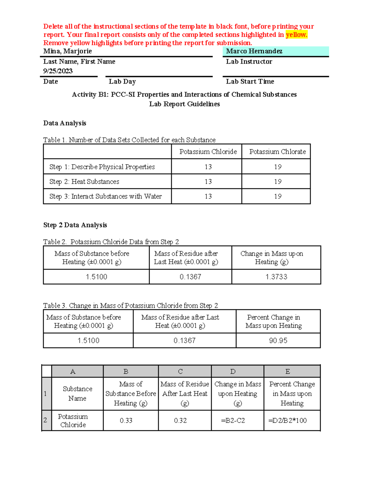 Lab Report: Act B1 PCC-SI Properties & Interactions of Chemicals - Studocu