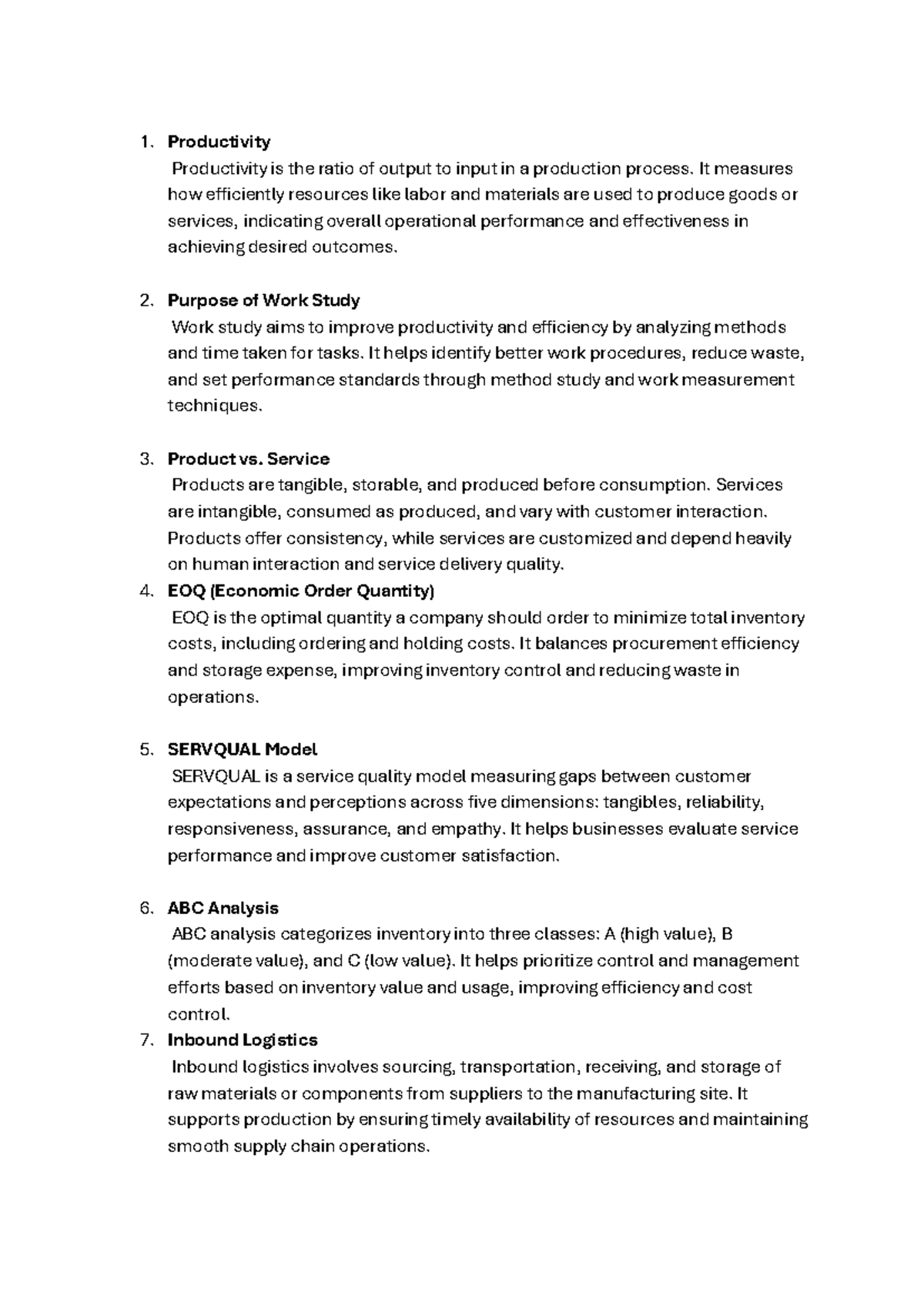 Productivity and Efficiency Concepts in Operations Management - OM 101 ...