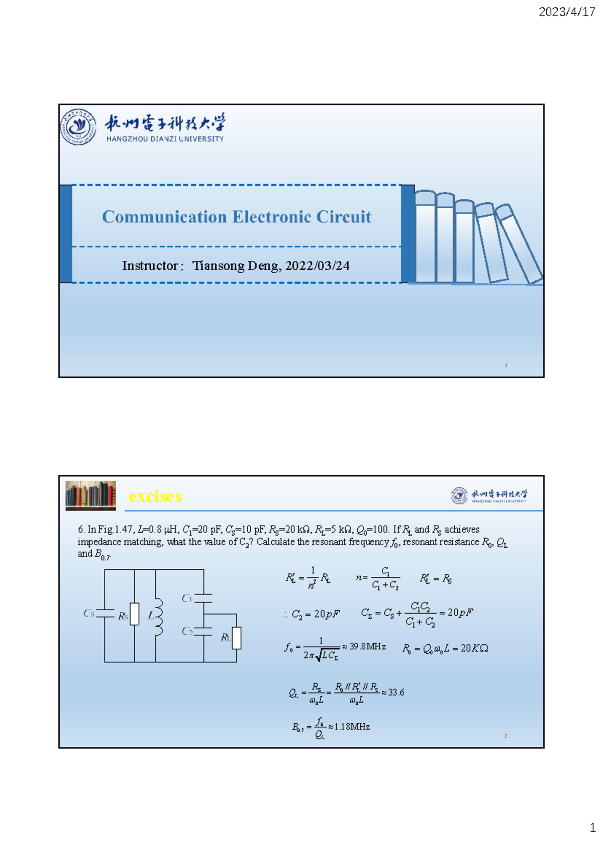 Chapter 2-7ex: Lecture Notes on Electronic Communication Circuits - Studocu