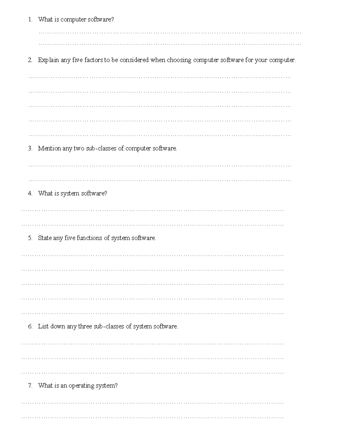 Computer Software Test Questions - Overview of Concepts and Functions ...