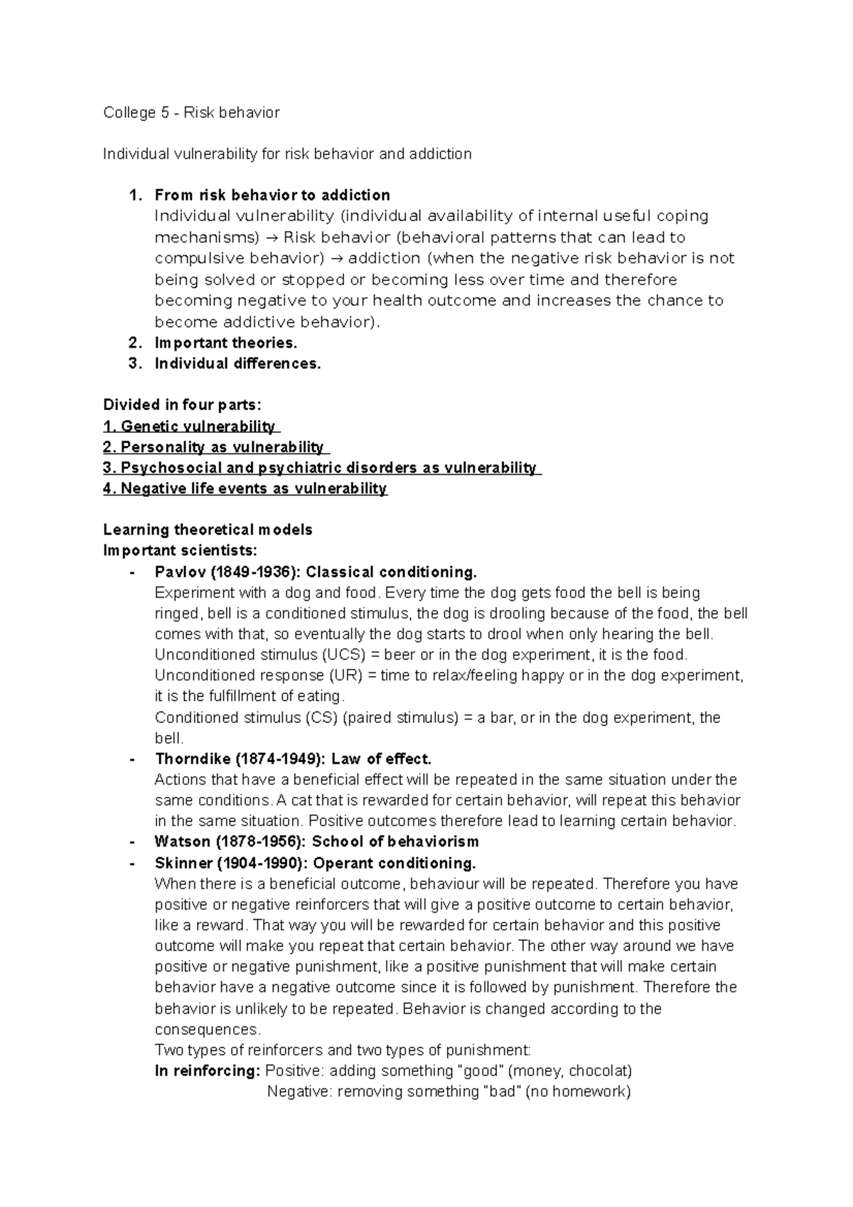 College 5 - Understanding Risk Behavior and Addiction Factors - Studeersnel