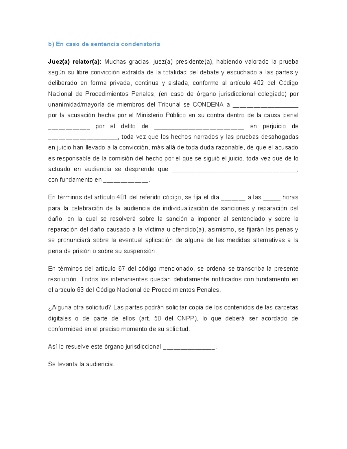 Sentencia Condenatoria según el Código Nacional de Procedimientos ...
