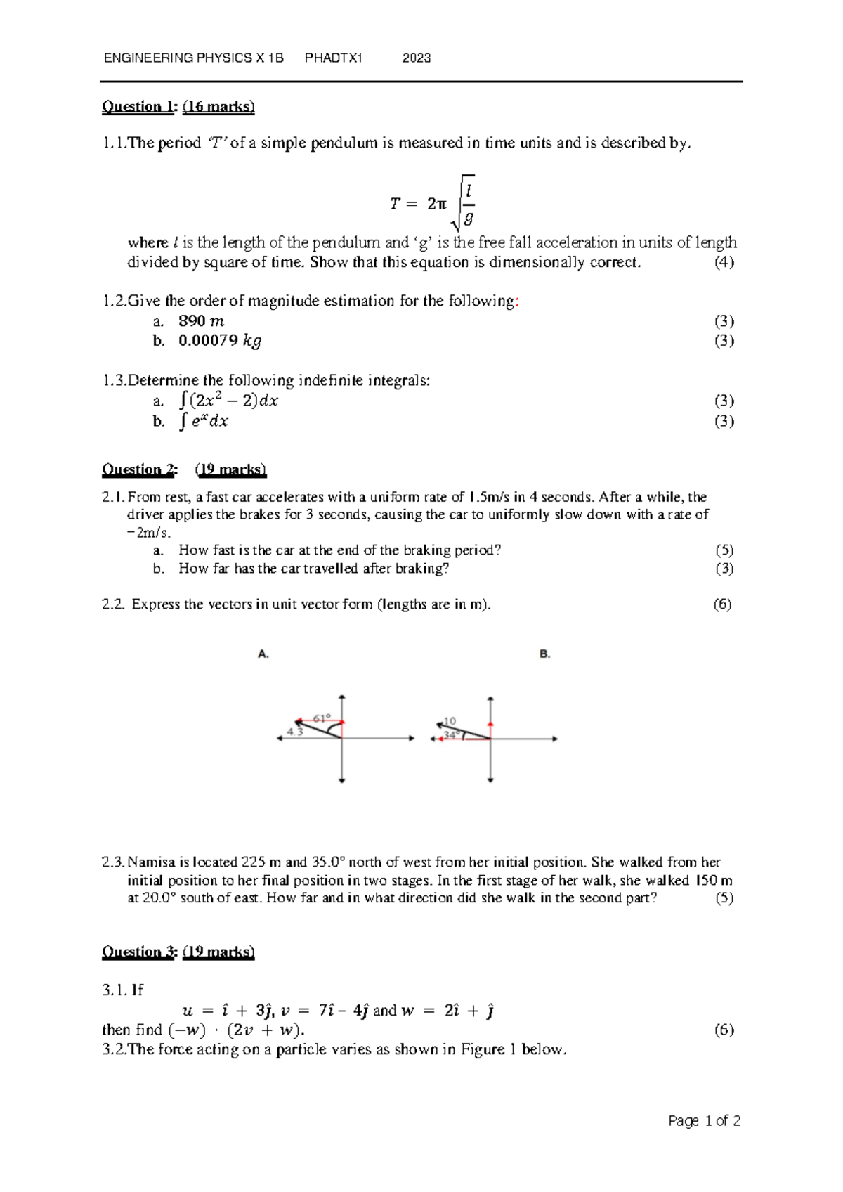 Engineering Physics X 1B PHADTX1 2023 Exam Questions and Solutions ...