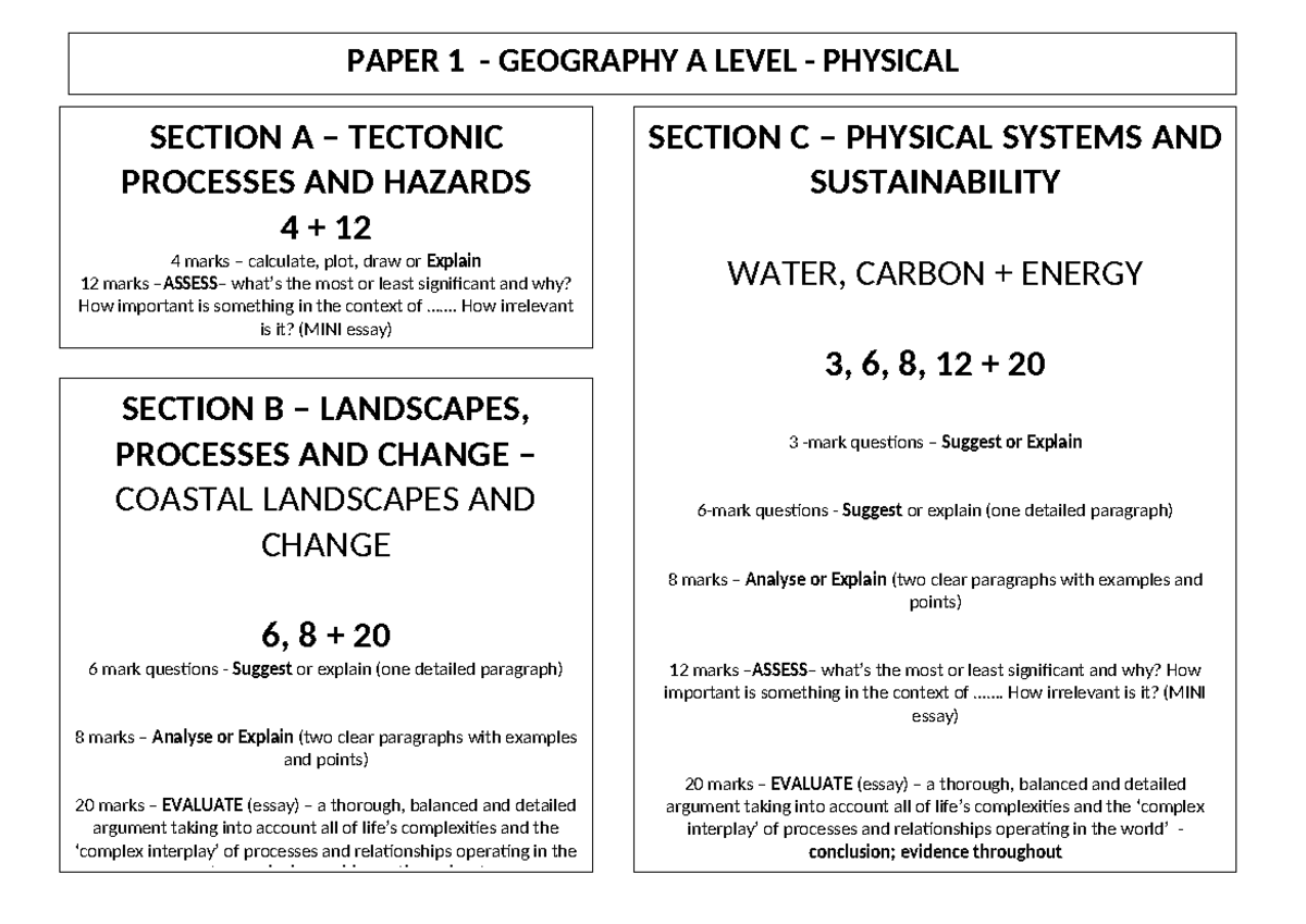 Paper 1 Breakdown - SECTION A – TECTONIC PROCESSES AND HAZARDS 4 + 12 4 ...
