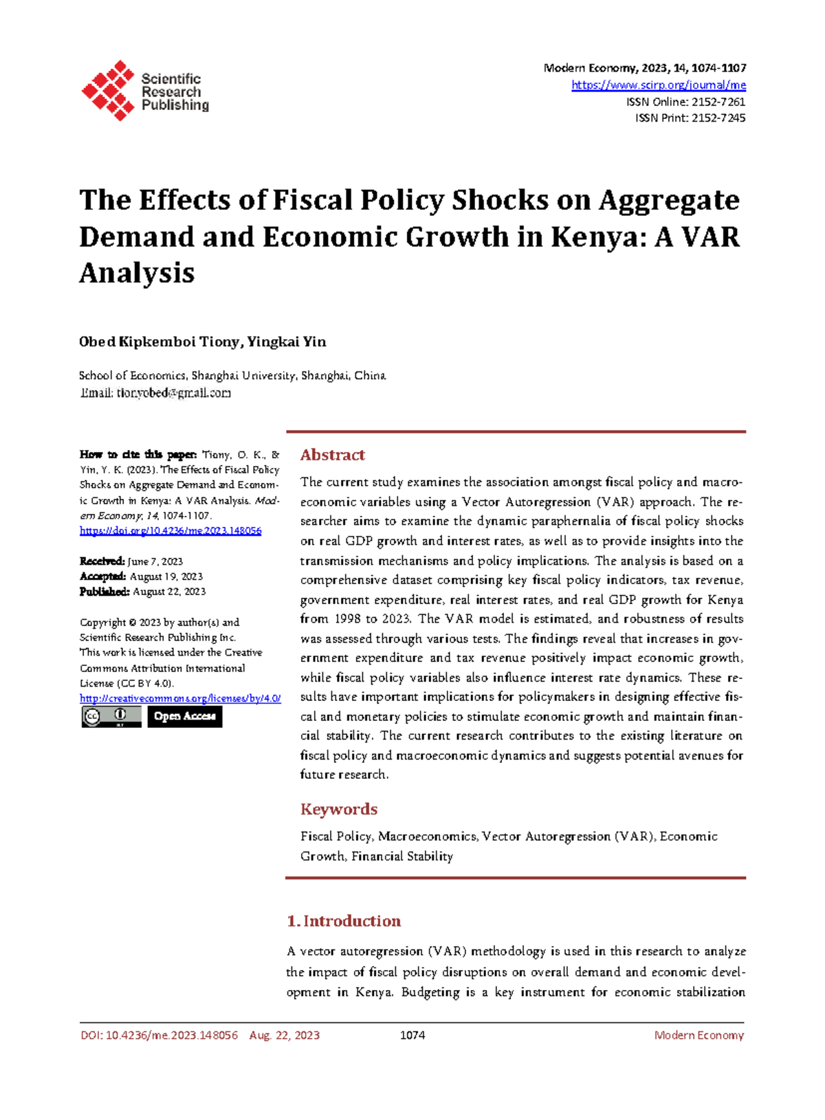 The Effects of Fiscal Policy Shocks on Economic Growth in Kenya: A VAR ...