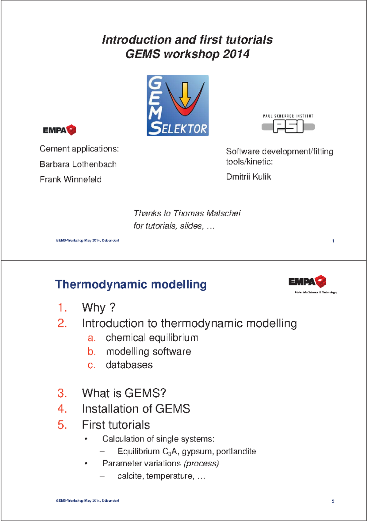 Introduction to GEMS Thermodynamic Modelling - Workshop Notes (GEMS ...