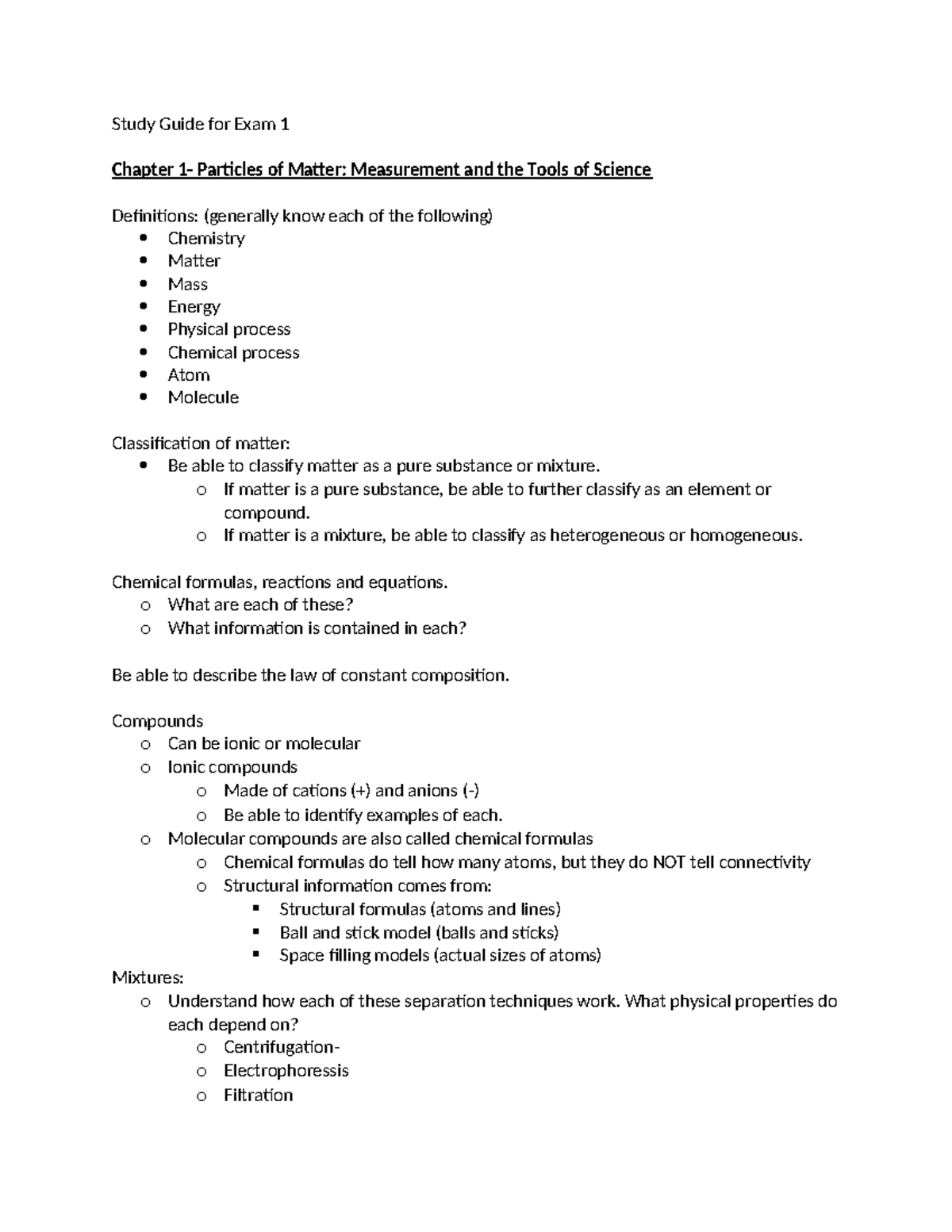 Chemistry Exam 1 Study Guide: Particles & Measurement (CHEM101) - Studocu