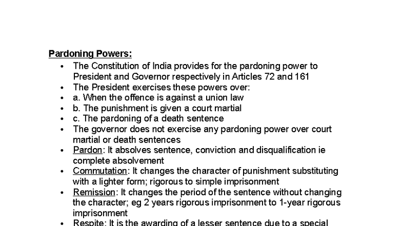 Pardoning Powers in India: Constitutional Provisions & Case Analysis ...