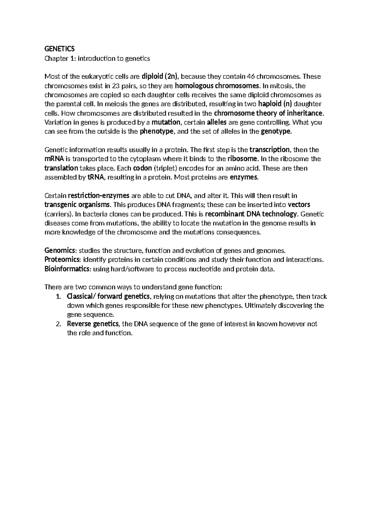 Genetics Chapter 1: An Introduction to Key Concepts and Processes ...