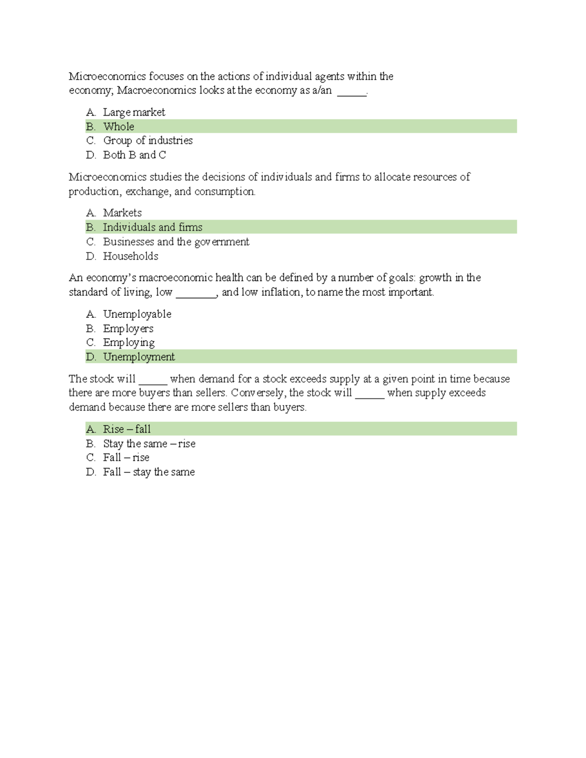 Microeconomics Quiz: Understanding Individual Economic Agents - Studocu