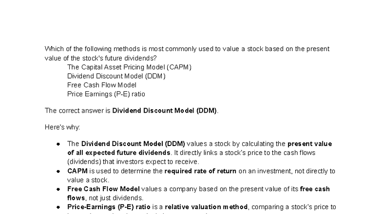 Stock Valuation Methods: CAPM, DDM, and Market Efficiency ...