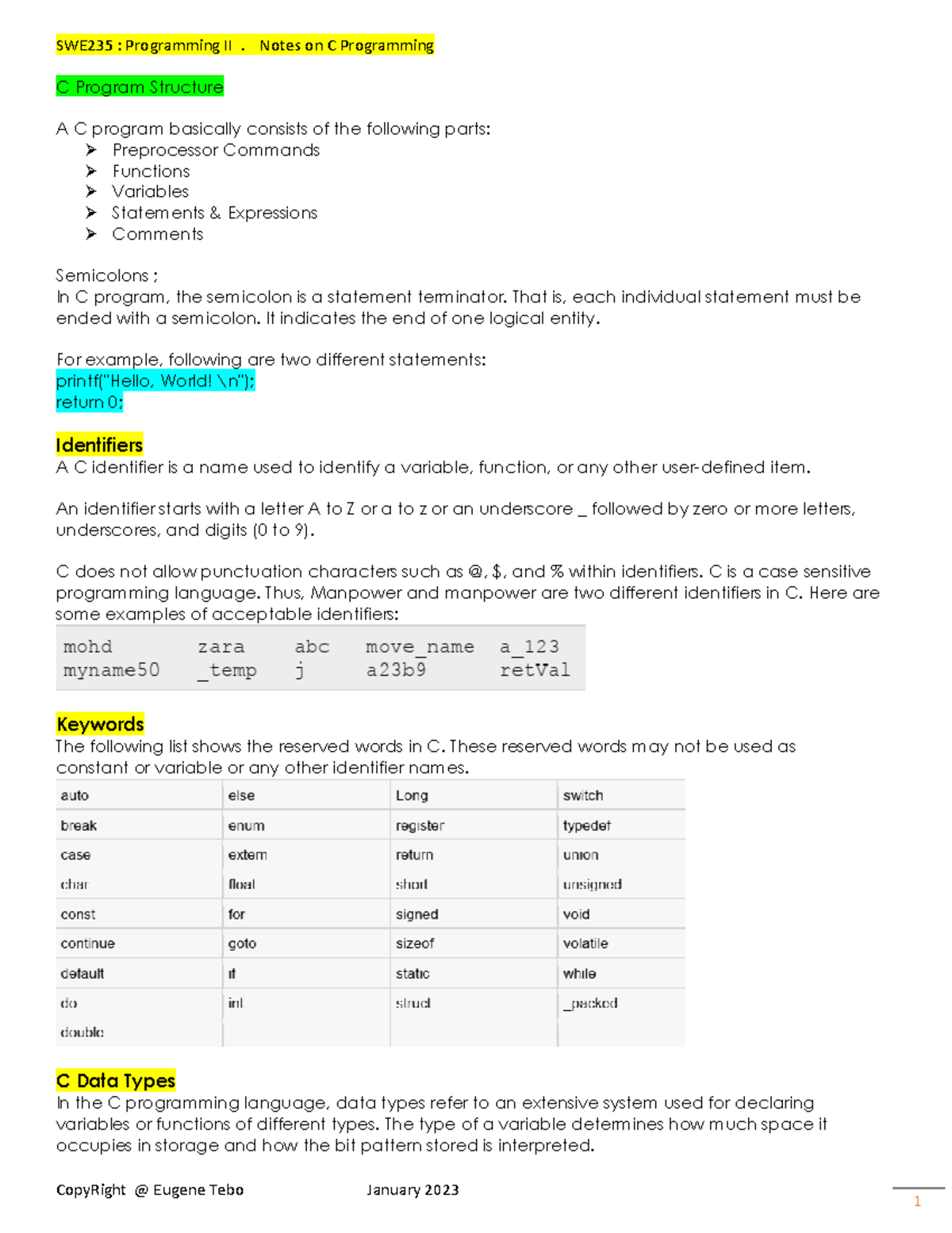 C Programming 101: Fundamental Structures and Syntax Guide - Studocu