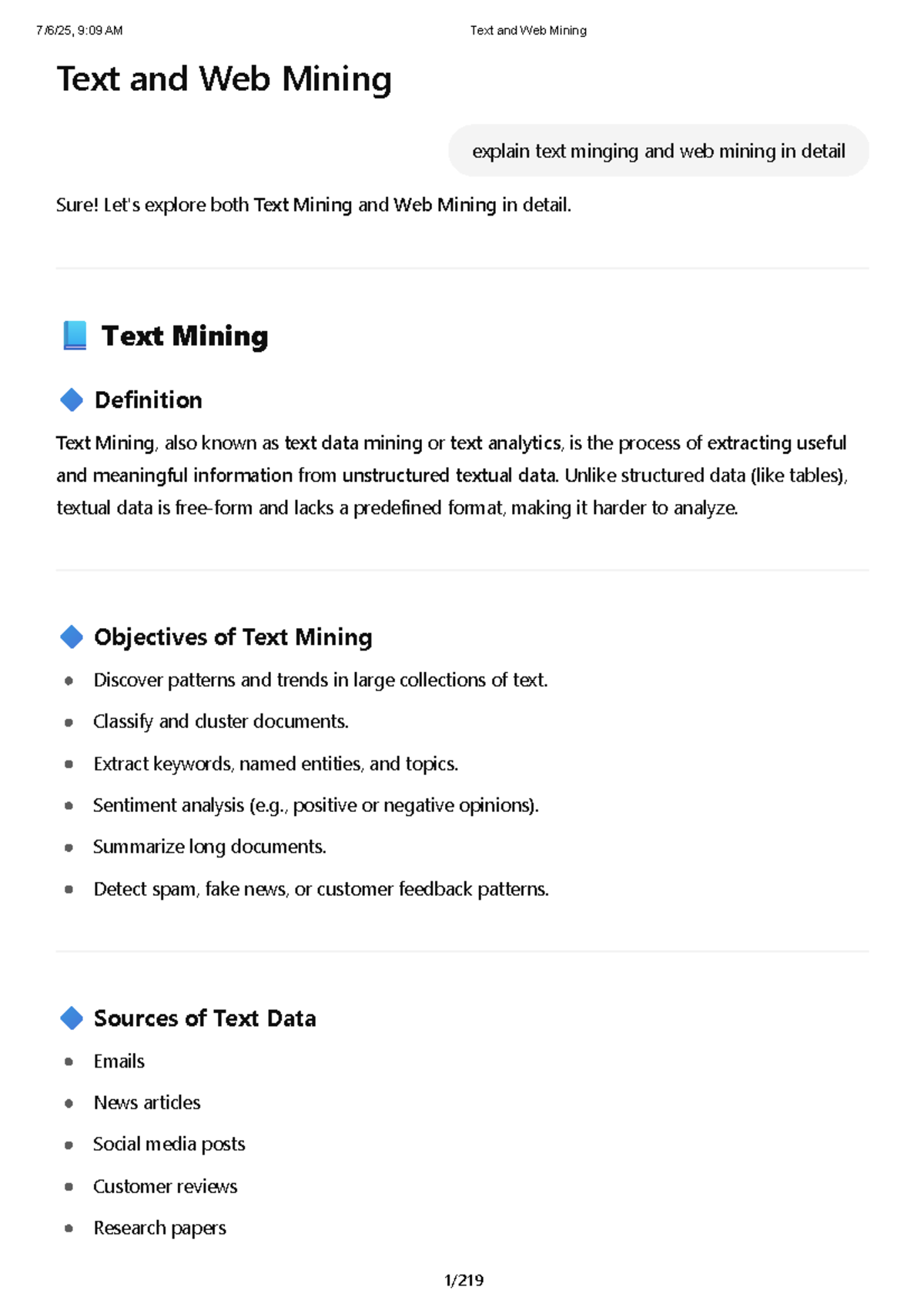 Text and Web Mining - Detailed Study Notes (Course Code: 9:09 AM) - Studocu