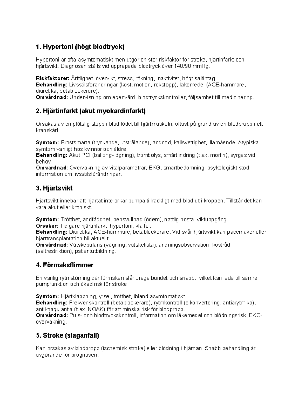 Studocu - Sammanfattning av vanliga hjärt-kärlsjukdomar - 1. Hypertoni ...