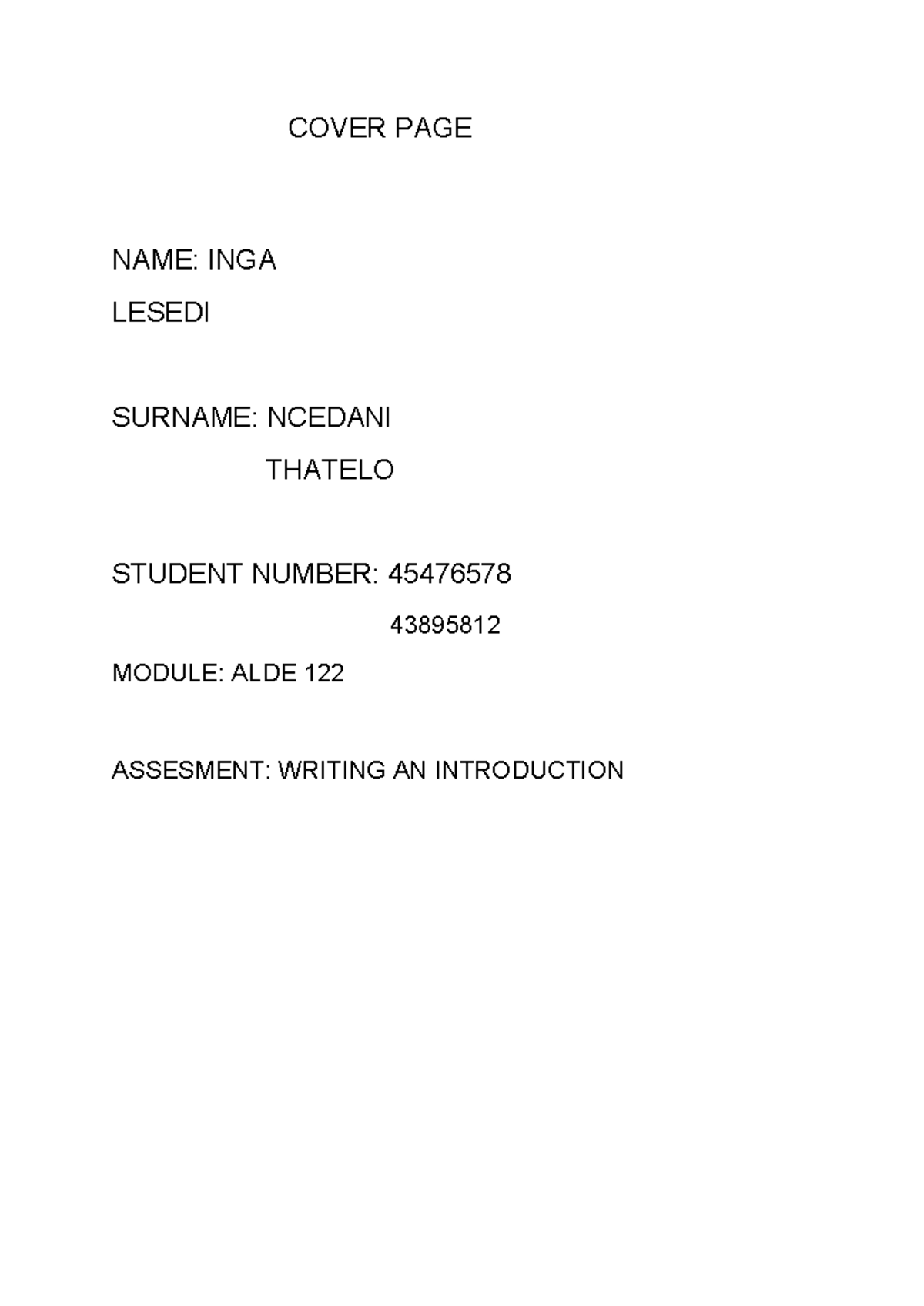 ALDE 122 Essay: Writing an Effective Introduction - Studocu