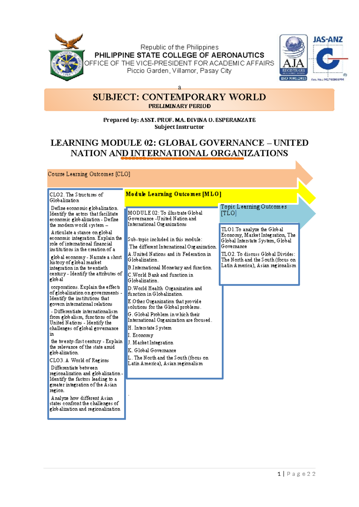 GEC2207 Prelim Module: Global Governance & International Organizations ...