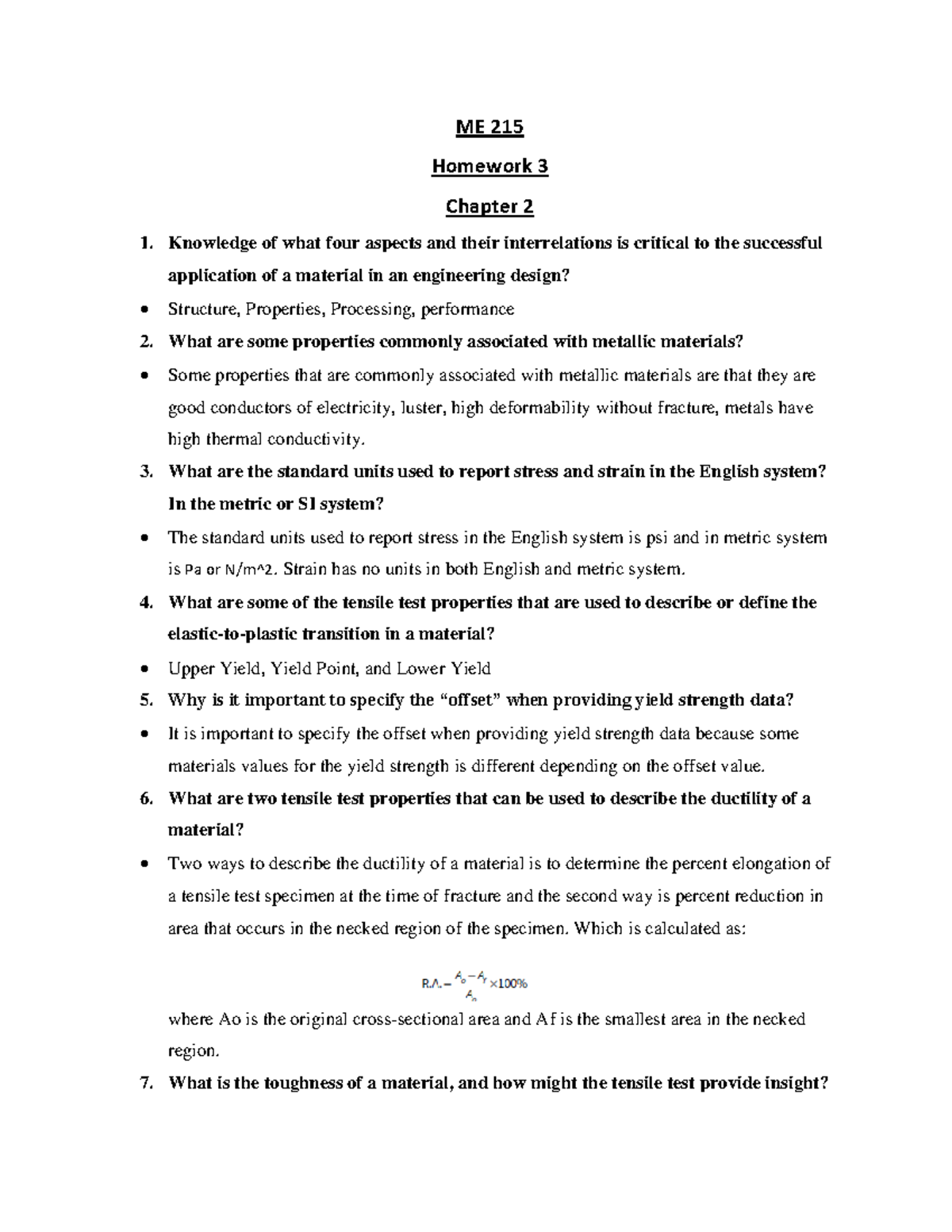 ME 215 - Homework 3: Engineering Materials Concepts and Applications ...
