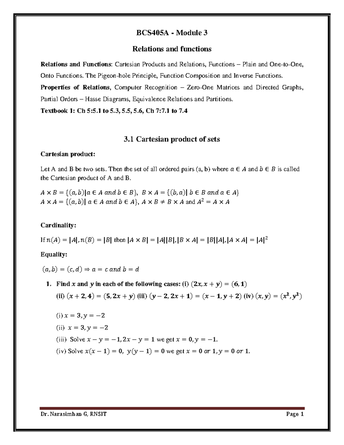 BCS405A - Module 3: Comprehensive Maths Notes on Relations & Functions ...