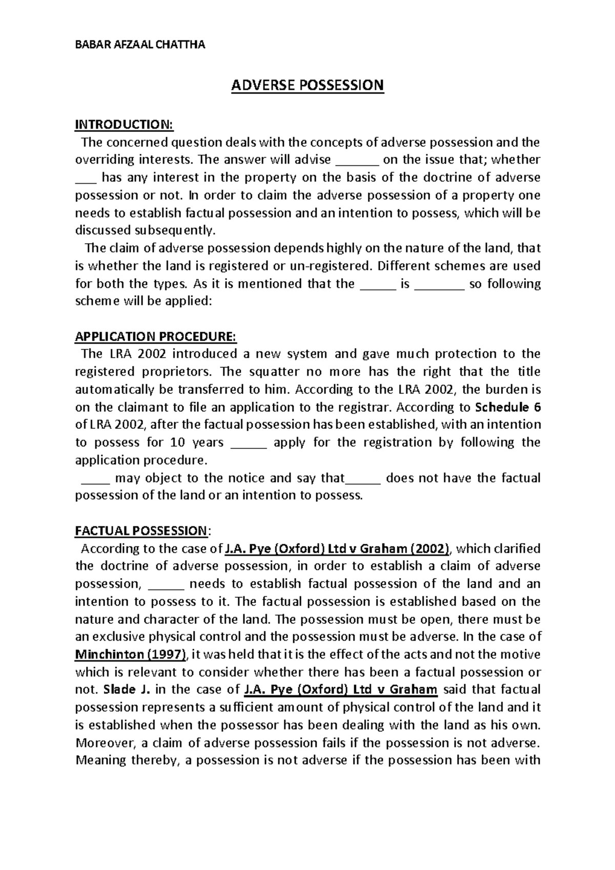 Adverse Possession GS (1): Understanding the Legal Framework - Studocu