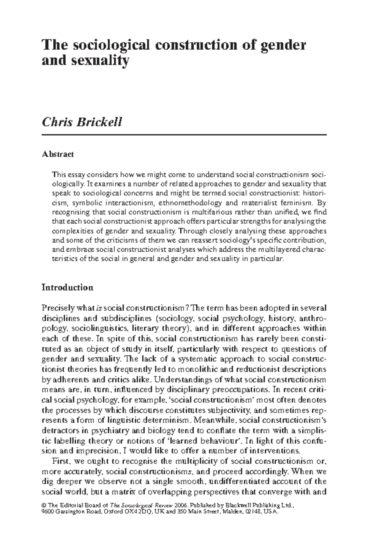 Brickell 2006 - The sociological construction of gender and sexuality ...