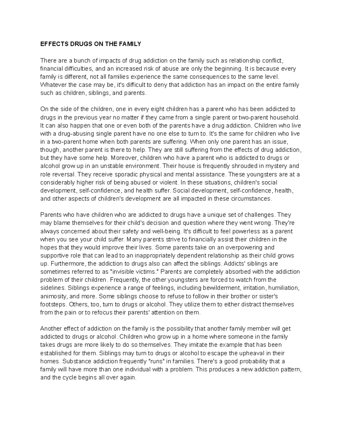 Impact of Drug Addiction on Families: Challenges & Consequences - Studocu