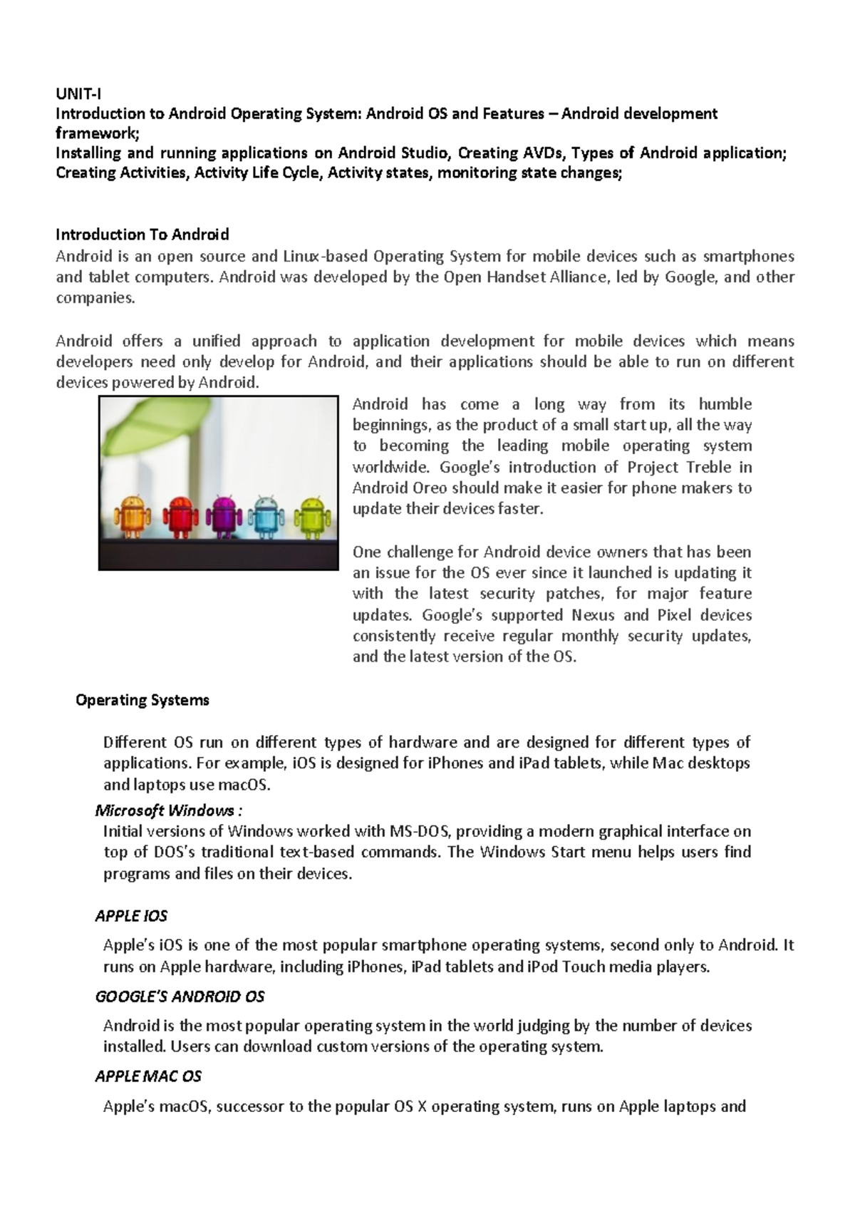 Android Development: Comprehensive Guide to Unit-1 Concepts - Studocu