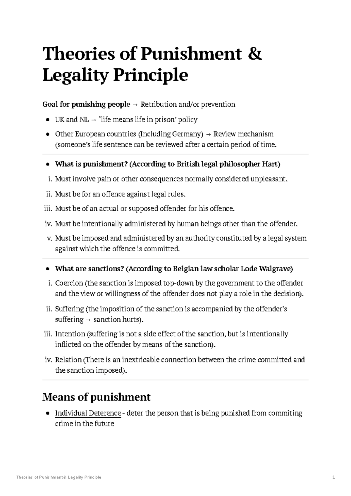 Crim Law 101: Theories of Punishment & Legality Principles - Studeersnel