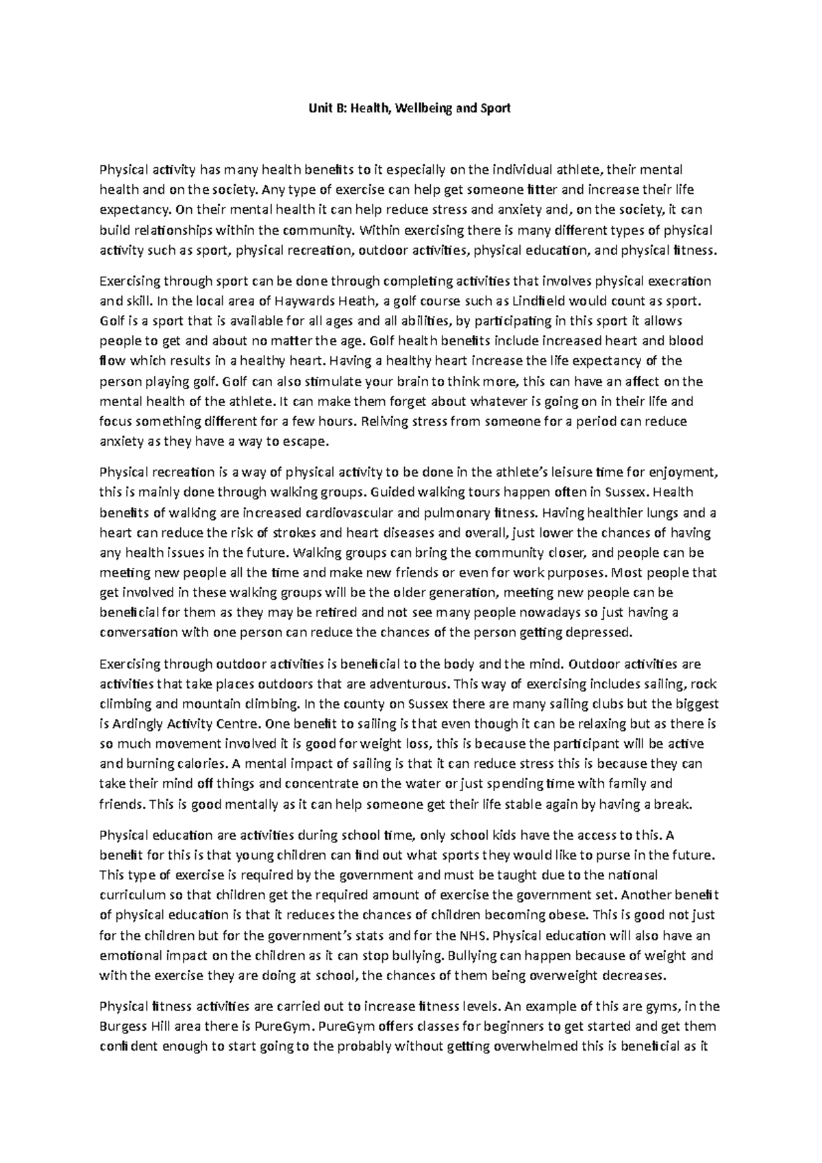 Health and Wellbeing 1: The Impact of Exercise on Community and Mind ...