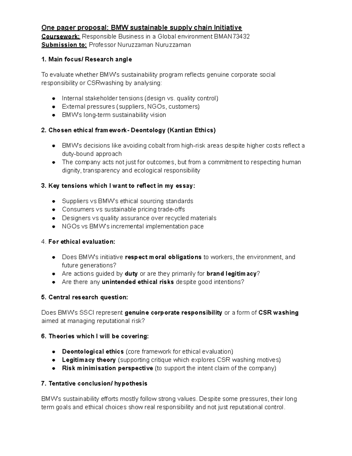 BMW Sustainable Supply Chain Initiative Proposal BMAN Coursework - Studocu