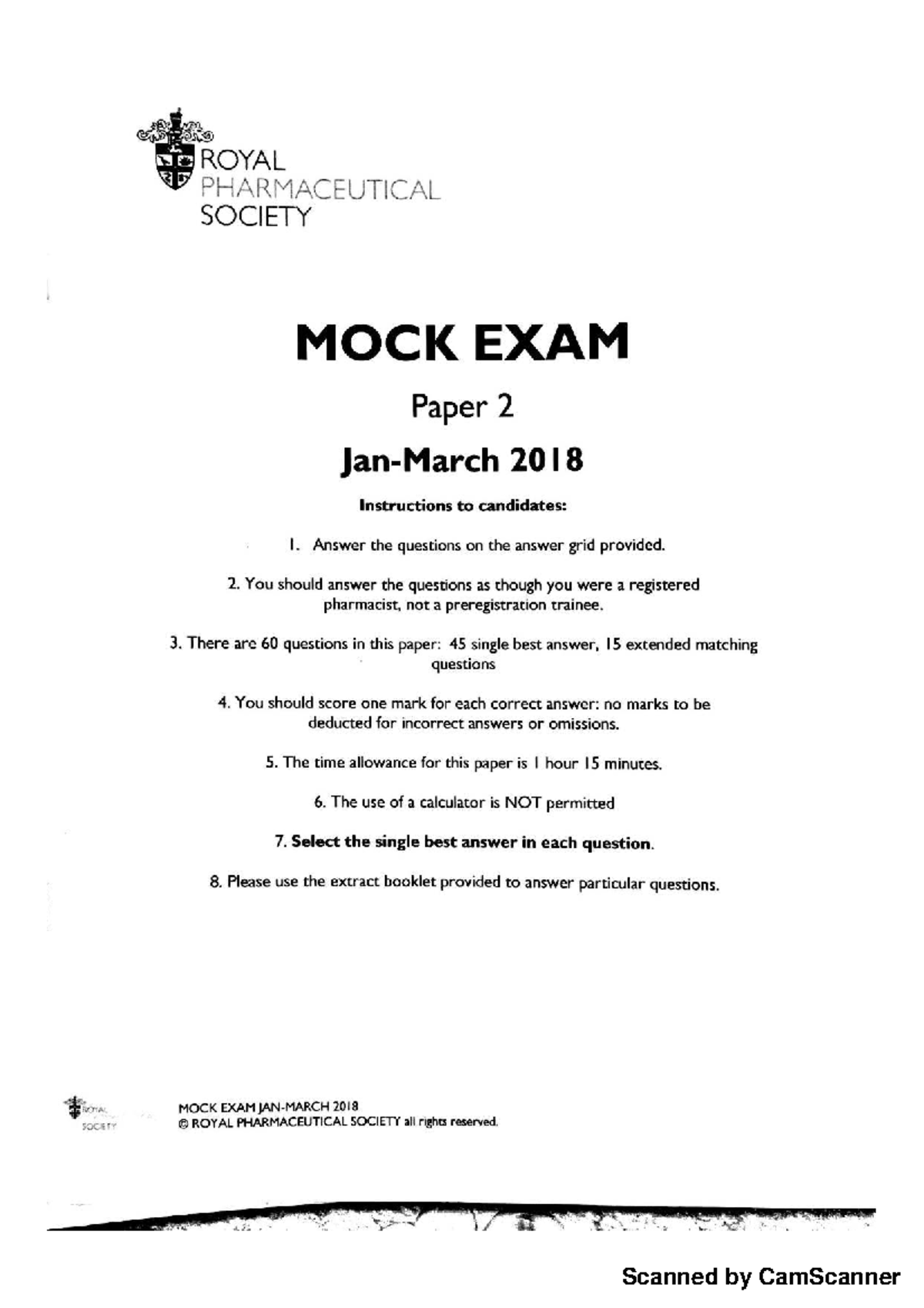 RPS Paper 2 - Clinical (No Answer) - ROYAL PHARMACEUTICAL SOCIETY MOCK ...