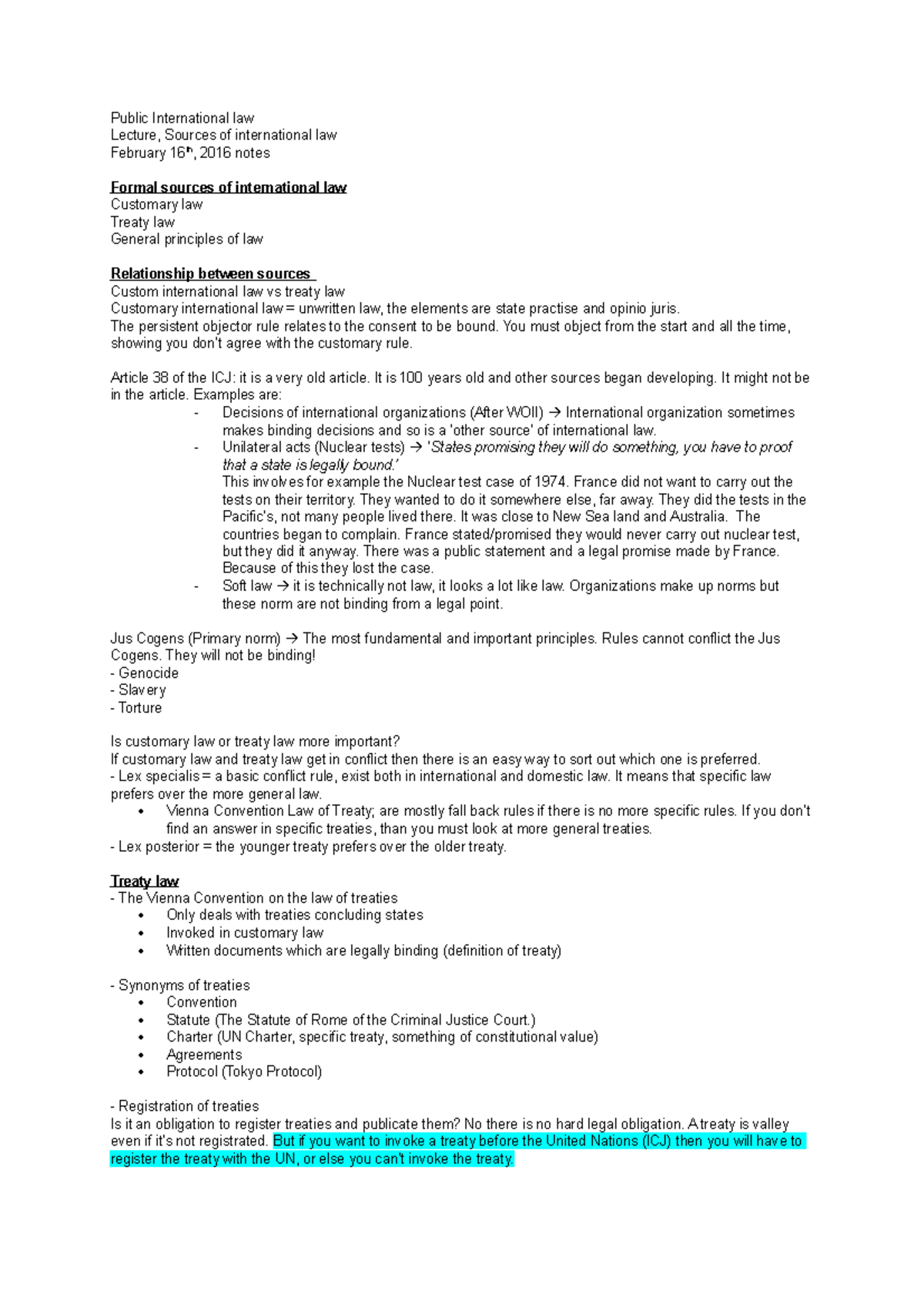 PIL Lecture Notes: Week 2 - Sources of International Law Overview ...