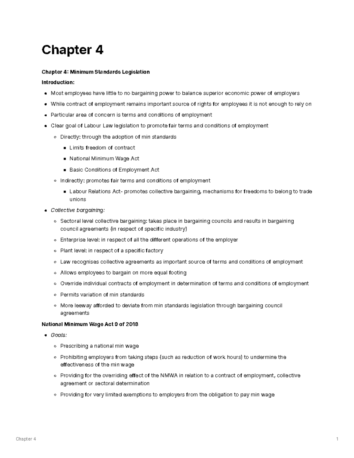 Chapter 4: Overview of the Basic Conditions of Employment Act - Studocu