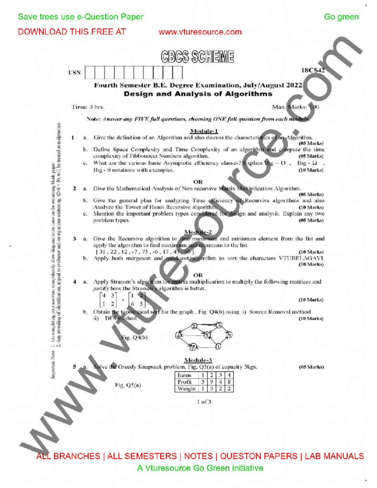 Design and Analysis of Algorithms - 18CS42 Final Exam Notes - Studocu