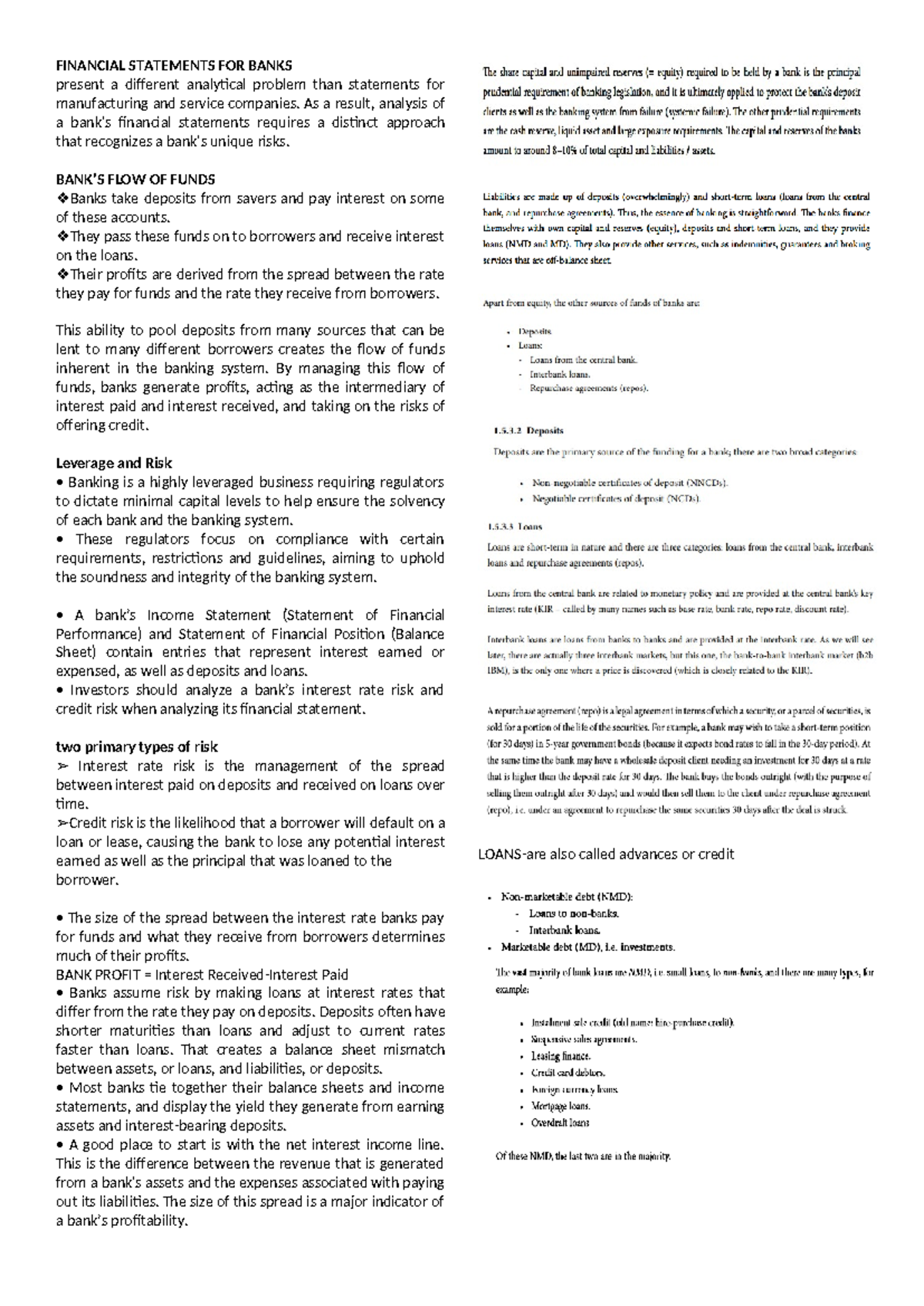 Financial Statements Analysis for Banks: Unique Risks & Profits - Studocu