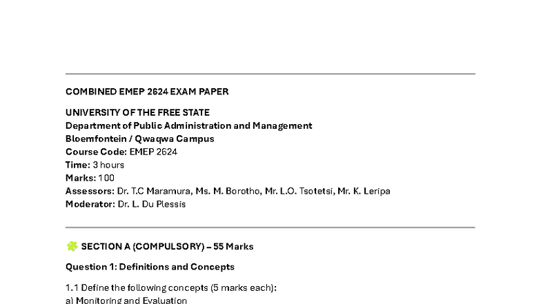 EMEP 2624 Final Exam Paper - Public Administration & Management - Studocu