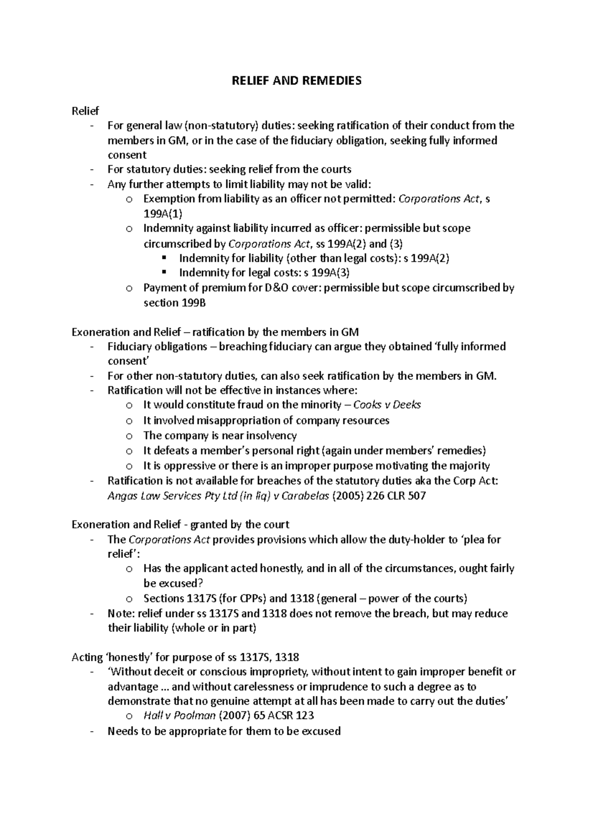 Relief and Remedies in Corporate Law: Detailed Overview (LAW 101) - Studocu