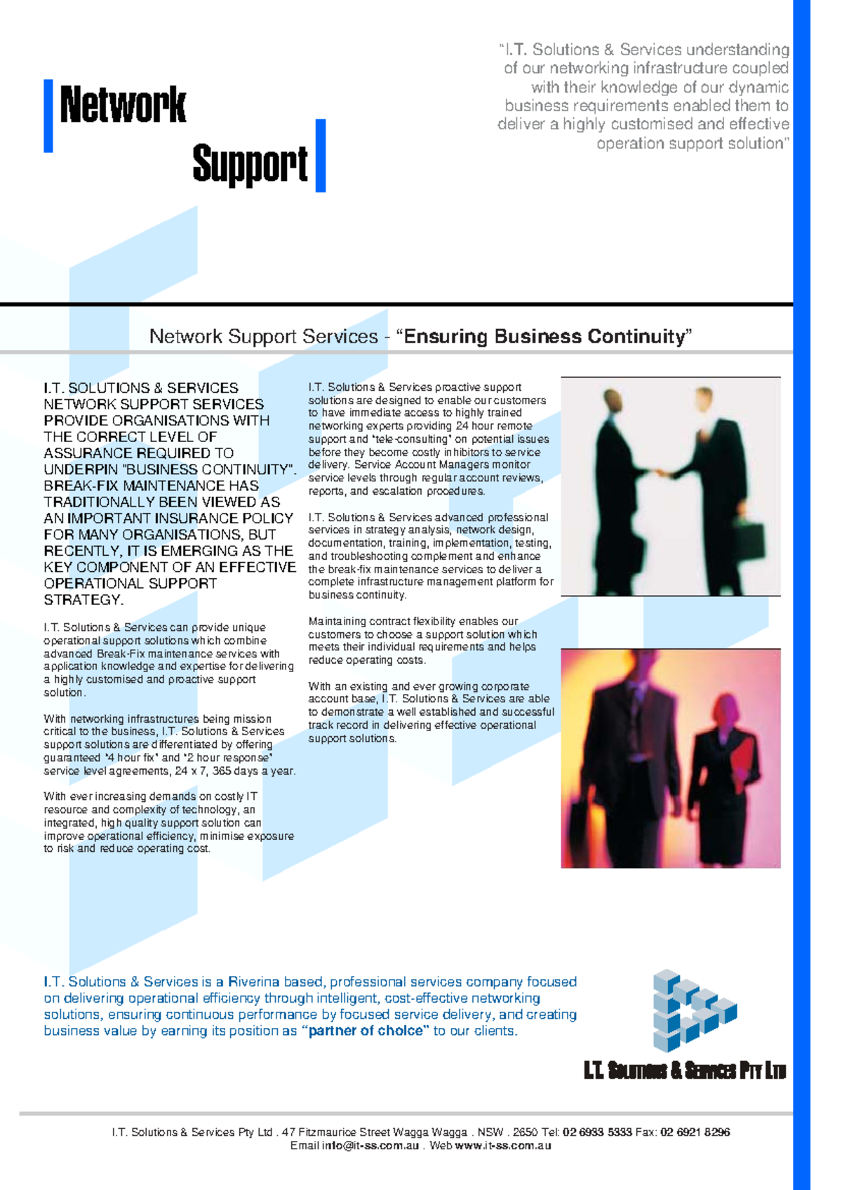 Network Support - “I. Solutions & Services understanding of our ...