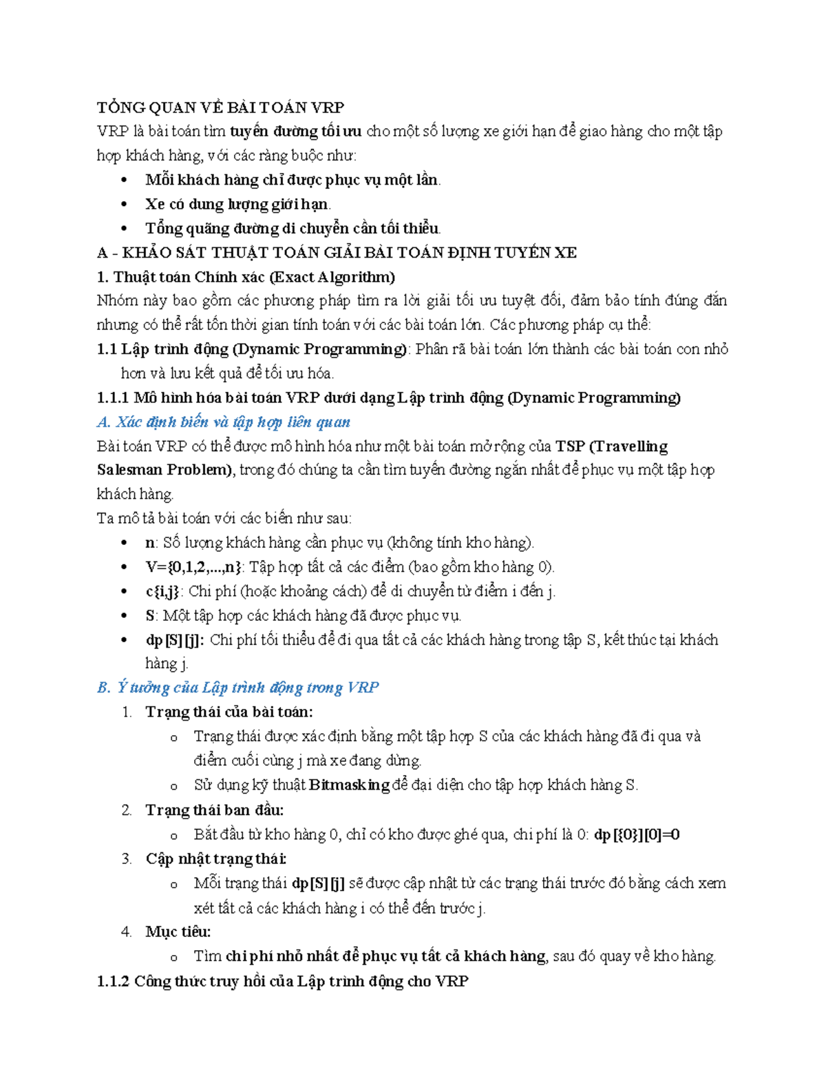 Khảo Sát Bài Toán Định Tuyến Xe (VRP) và Các Thuật Toán Giải Quyết - Document Preview