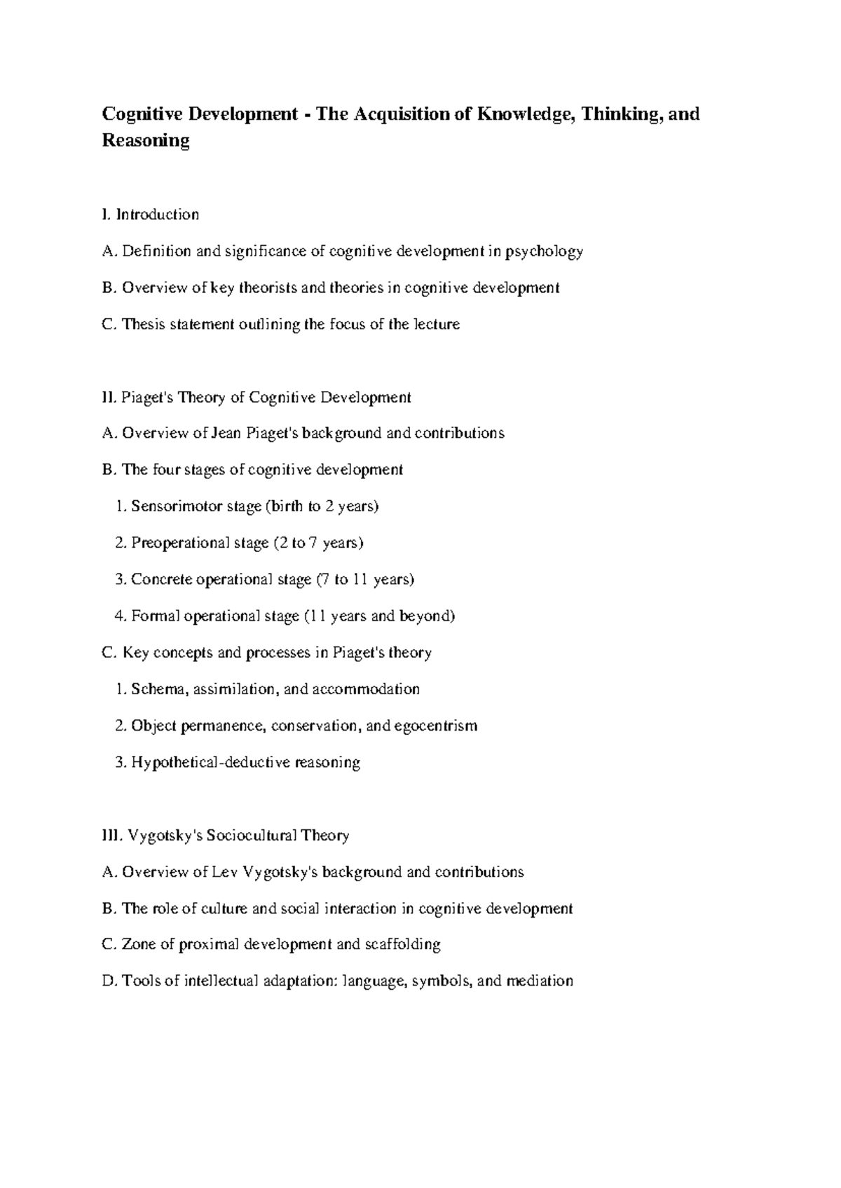 Cognitive Development Lecture Notes: Key Theories & Applications - Studocu
