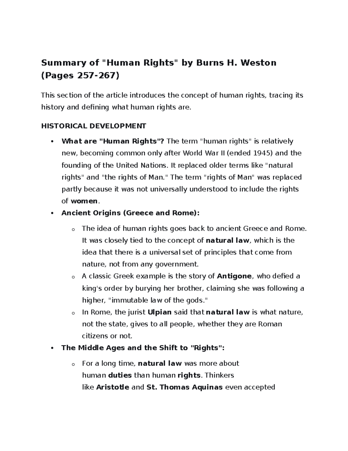 Summary of Burns H. Weston on Human Rights Development (HIST 101) - Studocu